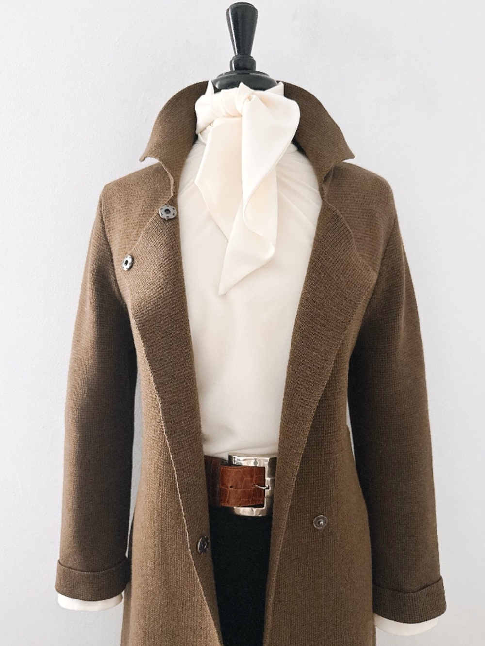 Eileen Fisher Knit Long Coat Cardigan Merino Wool Medium Brown Lagenlook Office - Picture 4 of 13